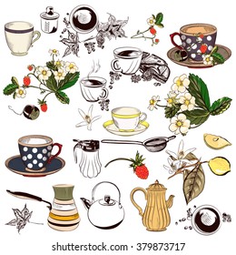 Gran colección de tazas de té y café tazas potters limones de fresa