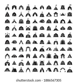 big collection of tent and camp icons vector glyph design