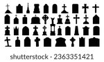 Big collection of tombstone silhouettes set