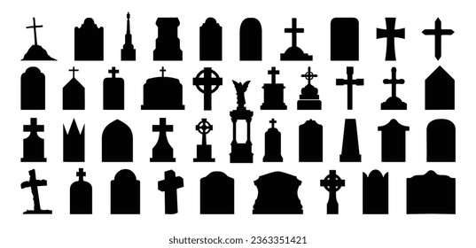 Big collection of tombstone silhouettes set