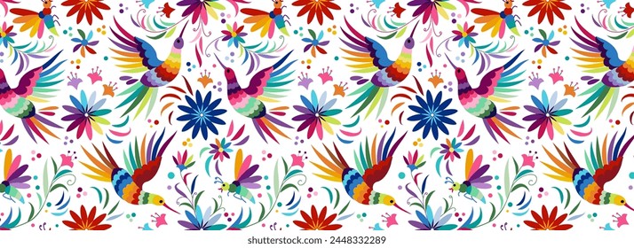 Big collection of traditional elements of Mexican pattern Otomi, flowers, leaves, birds, animal