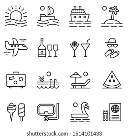 Big collection of travel icons in vector. Vacation, holiday, relax. Summer cruise elements.