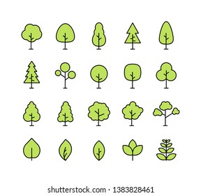 Große Kollektion Baum. Baumliniensymbol. Holz. Plant-Vektorgrafik
