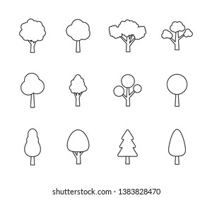 Big collection Tree. Tree line icon. Wood. Plant Vector illustration