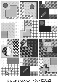 Big Collection with trendy backgrounds for your project, animation, advertisement, commercial banner, flyer, sale, frame. Simple poster, patches, badges in mix neo memphis, pop art style