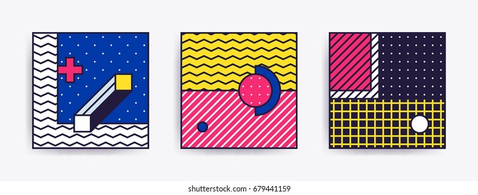 Big Collection with trendy backgrounds for your project, animation, advertisement, commercial banner, flayer, sale, frame. Simple poster, patches, badges in mix neo memphis, pop art style