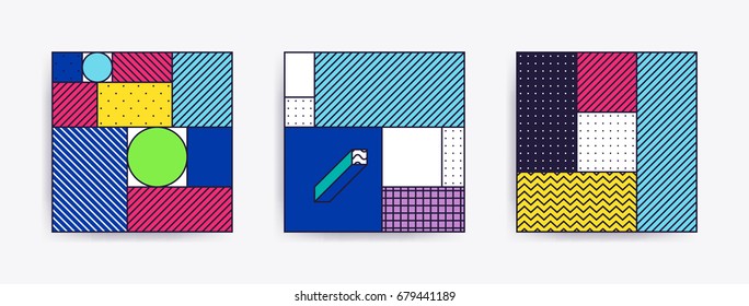 Big Collection with trendy backgrounds for your project, animation, advertisement, commercial banner, flayer, sale, frame. Simple poster, patches, badges in mix neo memphis, pop art style