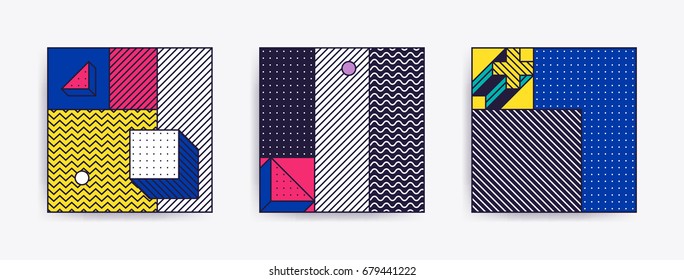 Big Collection with trendy backgrounds for your project, animation, advertisement, commercial banner, flayer, sale, frame. Simple poster, patches, badges in mix neo memphis, pop art style