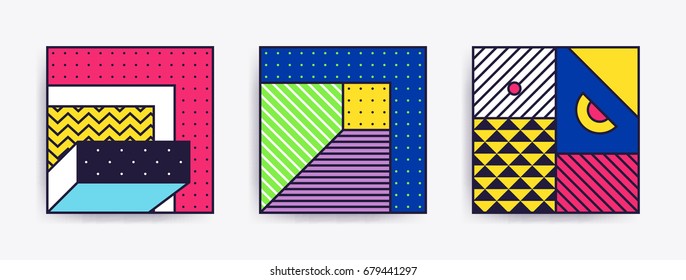 Big Collection with trendy backgrounds for your project, animation, advertisement, commercial banner, flayer, sale, frame. Simple poster, patches, badges in mix neo memphis, pop art style