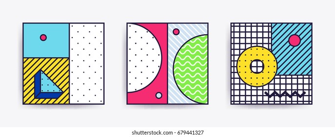 Big Collection with trendy backgrounds for your project, animation, advertisement, commercial banner, flayer, sale, frame. Simple poster, patches, badges in mix neo memphis, pop art style