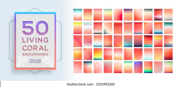 Big collection of trendy colorful vibrant backgrounds with color of the year 2019, living coral. Vector illustration