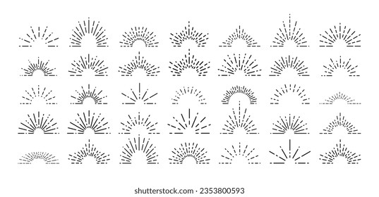 Big collection of trendy hand drawn retro sunburst or bursting rays design elements. Set of sunburst icon collection vector.