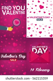 Big collection of Valentines Day. Set. Background with hearts. Vector flat illustration