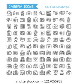 big collection vector camera icons set, line design