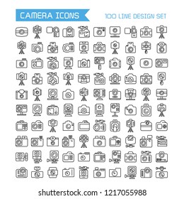 big collection vector camera icons set, line design