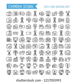 big collection vector camera icons set, line design