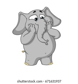 Big collection vector cartoon characters of elephants on an isolated background. Excited Surprised