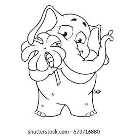 Big collection vector cartoon characters of elephants on an isolated background. Holds clover for good luck