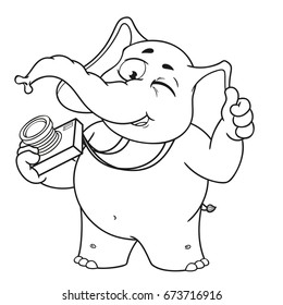 Big collection vector cartoon characters of elephants on an isolated background. Photographer winks