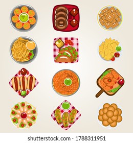 Gran colección de platillos vectoriales limpios, desayuno, almuerzo, cena