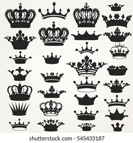 Big collection of vector crown silhouettes in vintage style