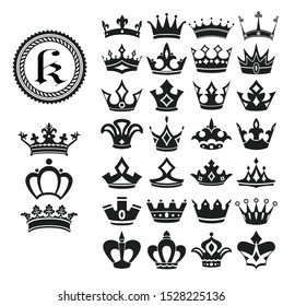 Big collection of vector crown,silhouettes in vintage style,vector illustration Design.