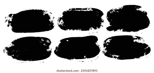 Big collection of vector ellipse brush strokes on white background. Grunge brushes set banners on rice paper. Black paint ink vector circle stains. Chalk round text boxes oval blob brush frames set.