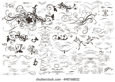 Big collection of vector flourishes and ornaments in vintage style