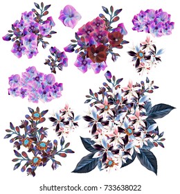 Big collection of vector flowers in vintage style for design. Wedding cards