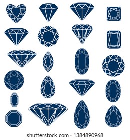 Big collection of vector geometric crystals shapes for design ideal for icons luxury ornaments logos and badges crowns expensive jewels