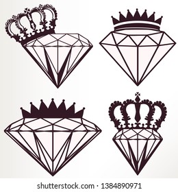 Big collection of vector geometric crystals shapes for design ideal for icons luxury ornaments logos and badges crowns expensive jewels