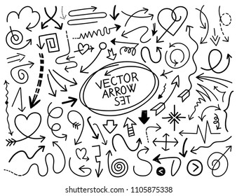 Big Collection of vector hand drawn arrows symbols.