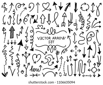 Big Collection of vector hand drawn arrows symbols.