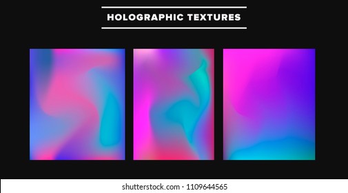 Big collection of vector holographic textures. Vaporwave style.