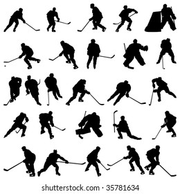 Big collection of vector ice hockey players silhouettes