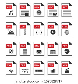 Big Collection of vector icons, file extensions diverse icons set isolated - stock vector