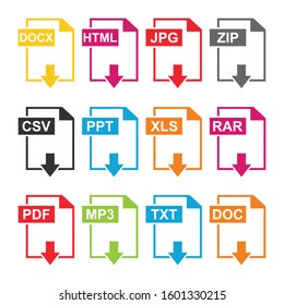 Big Collection of vector icons, file extensions diverse icons set isolated - stock vector