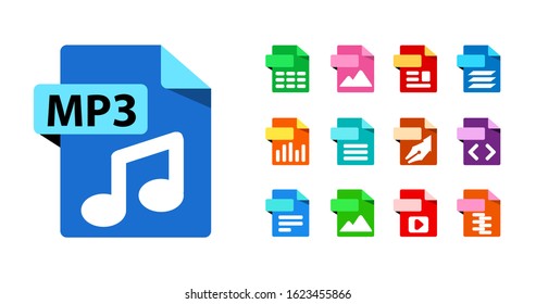 Big Collection of vector icons. File format extensions icons. MP3 and color templates for any formats. flat design style.