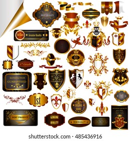 Big collection of vector luxury labels in golden color, vintage style