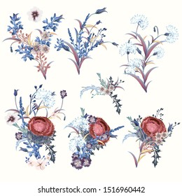 Big collection of vector realistic field flowers