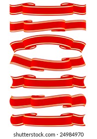 Big collection of vector shiny ribbons isolated  over white background with golden stripes. Different shapes, various for your design