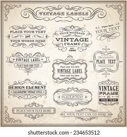 Big collection of Vintage Calligraphic Vector Labels and Banners, Vector file is fully layered for ease of use.