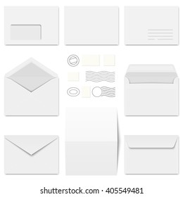 big collection of white envelopes, stationery and different post marks