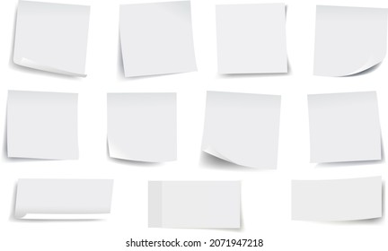 Big Collection Of White Sticker Notes White Bakground With Gradient Background, Vector Illustration