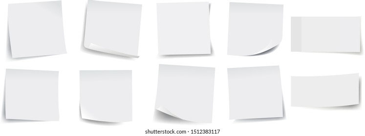 Big Collection Of White Sticky Notes With Gradient Mesh, Vector Illustration