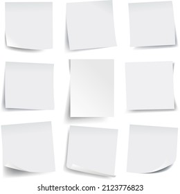 Big Collection Of White Sticky Notes With Gradient Mesh, Vector Illustration