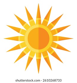 Big collection of yellow geometric flat style sun icons, symbols isolated