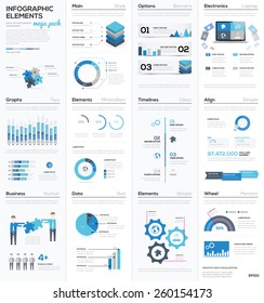 Big colletion of blue infographic business vector elements EPS10. Modern graphics for corporate brochures, website, magazines and many other publications.