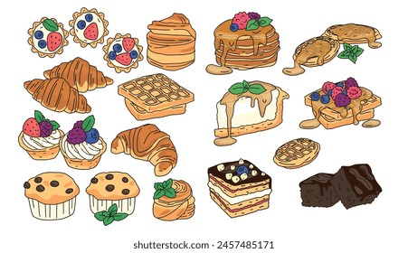 gran juego de Vector de color de dulces y postres dibujados