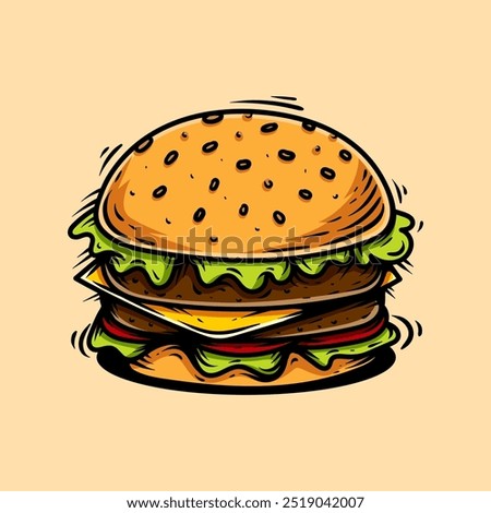 big colored double cheese burger isolated design vector vintage style hand draw